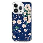 Apple iPhone 14 Pro Kawaii Japanese Pink Cherry Blossom Navy Blue Hybrid Protective Phone Case Cover