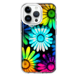 Apple iPhone 14 Pro Neon Rainbow Daisy Glow Colorful Daisies Baby Blue Pink Yellow White Double Layer Phone Case Cover