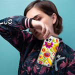Apple iPhone XS Colorful Yellow Pink Folk Style Floral Vibrant Spring Flowers Hybrid Protective Phone Case Cover