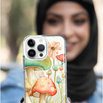 Apple iPhone 15 Pro Max Fairytale Watercolor Mushrooms Pastel Spring Flowers Floral Hybrid Protective Phone Case Cover