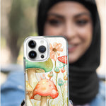 Apple iPhone 15 Fairytale Watercolor Mushrooms Pastel Spring Flowers Floral Hybrid Protective Phone Case Cover