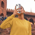 Apple iPhone 14 Pro Max Navy Blue Summer Watercolor Floral Classic Purple Flowers Hybrid Protective Phone Case Cover