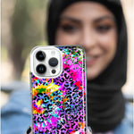 Apple iPhone 15 Plus Vibrant Pink Purple Tie Dye Summer Leopard Swirl Rainbow Hybrid Protective Phone Case Cover