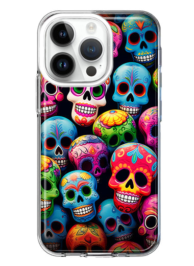Apple iPhone 14 Pro Halloween Spooky Colorful Day of the Dead Skulls Hybrid Protective Phone Case Cover