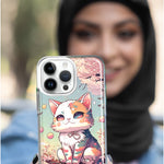 Apple iPhone 14 Pro Max Kawaii Manga Pink Cherry Blossom Cute Cat Hybrid Protective Phone Case Cover