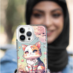 Apple iPhone 15 Pro Kawaii Manga Pink Cherry Blossom Cute Cat Hybrid Protective Phone Case Cover