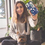 Apple iPhone 15 Pro Max Kawaii Japanese Pink Cherry Blossom Navy Blue Hybrid Protective Phone Case Cover
