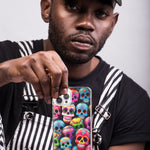 Apple iPhone 15 Pro Max Halloween Spooky Colorful Day of the Dead Skulls Hybrid Protective Phone Case Cover