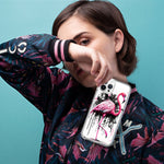 Apple iPhone 15 Pro Max Pink Flamingo Painting Graffiti Hybrid Protective Phone Case Cover