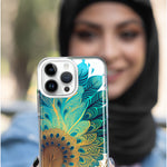 Apple iPhone 13 Mandala Geometry Abstract Peacock Feather Pattern Hybrid Protective Phone Case Cover