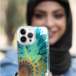 Apple iPhone 15 Pro Max Mandala Geometry Abstract Peacock Feather Pattern Hybrid Protective Phone Case Cover