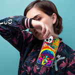 Apple iPhone 14 Neon Rainbow Psychedelic Trippy Hippie Big Brain Hybrid Protective Phone Case Cover
