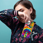 Apple iPhone 14 Plus Neon Rainbow Psychedelic Trippy Hippie Big Brain Hybrid Protective Phone Case Cover
