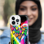 Apple iPhone 15 Pro Colorful Rainbow Hearts Love Graffiti Painting Hybrid Protective Phone Case Cover