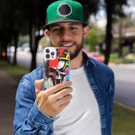 Apple iPhone 15 Pro Max Skull Face Graffiti Painting Art Hybrid Protective Phone Case Cover