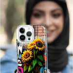 Apple iPhone 15 Pro Max Sunflowers Graffiti Painting Art Hybrid Protective Phone Case Cover