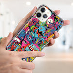 Apple iPhone 12 Pro Psychedelic Trippy Happy Aliens Characters Hybrid Protective Phone Case Cover