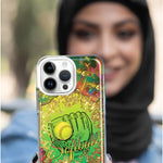 Apple iPhone 14 Love Softball Girls Glove Green Tie Dye Swirl Paint Hybrid Protective Phone Case Cover