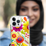 Apple iPhone 14 Plus Colorful Yellow Pink Folk Style Floral Vibrant Spring Flowers Hybrid Protective Phone Case Cover