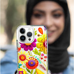 Apple iPhone 15 Plus Colorful Yellow Pink Folk Style Floral Vibrant Spring Flowers Hybrid Protective Phone Case Cover