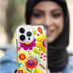 Apple iPhone 12 Colorful Yellow Pink Folk Style Floral Vibrant Spring Flowers Hybrid Protective Phone Case Cover