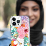 Apple iPhone 14 Pro Max Hawaiian Vibes Hibiscus Flowers Monstera Vacation Summer Hybrid Protective Phone Case Cover