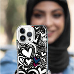 Apple iPhone 15 Pro Max Black White Hearts Love Graffiti Hybrid Protective Phone Case Cover