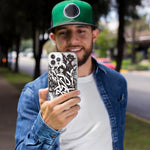 Apple iPhone 14 Pro Max Black White Urban Graffiti Hybrid Protective Phone Case Cover
