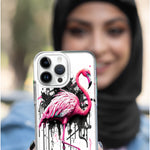 Apple iPhone 14 Pro Max Pink Flamingo Painting Graffiti Hybrid Protective Phone Case Cover