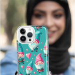 Apple iPhone 14 Pro Turquoise Pink Hearts Gnomes Hybrid Protective Phone Case Cover