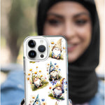 Apple iPhone 15 Pro Max Cute White Blue Daisies Gnomes Hybrid Protective Phone Case Cover