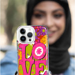 Apple iPhone 13 Pro Pink Daisy Love Graffiti Painting Art Hybrid Protective Phone Case Cover