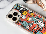 Apple iPhone 15 Psychedelic Cute Cats Friends Pop Art Hybrid Protective Phone Case Cover