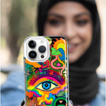 Apple iPhone 15 Plus Neon Rainbow Psychedelic Trippy Hippie Multiple Eyes Hybrid Protective Phone Case Cover