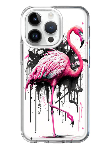 Apple iPhone 14 Pro Pink Flamingo Painting Graffiti Hybrid Protective Phone Case Cover