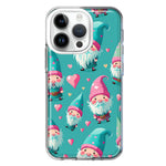 Apple iPhone 14 Pro Turquoise Pink Hearts Gnomes Hybrid Protective Phone Case Cover