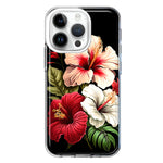 Apple iPhone 14 Pro Pink Red Hibiscus Wild Flowers Floral Hybrid Protective Phone Case Cover