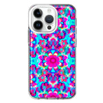 Apple iPhone 14 Pro Pink Blue Vintage Hippie Tie Dye Flowers Hybrid Protective Phone Case Cover