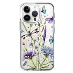 Apple iPhone 14 Pro Lavender Dragonfly Butterflies Spring Flowers Hybrid Protective Phone Case Cover