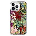 Apple iPhone 15 Pro Leopard Tropical Flowers Vacation Dreams Hibiscus Floral Hybrid Protective Phone Case Cover