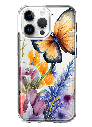 Apple iPhone 14 Pro Max Spring Summer Flowers Butterfly Purple Blue Lilac Floral Hybrid Protective Phone Case Cover