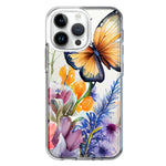 Apple iPhone 15 Pro Max Spring Summer Flowers Butterfly Purple Blue Lilac Floral Hybrid Protective Phone Case Cover
