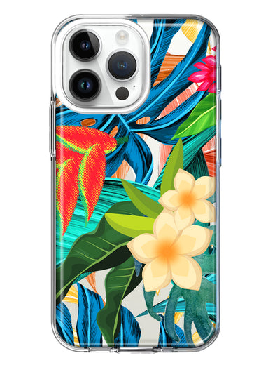 Apple iPhone 14 Pro Max Blue Monstera Pothos Tropical Floral Summer Flowers Hybrid Protective Phone Case Cover