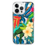 Apple iPhone 15 Pro Max Blue Monstera Pothos Tropical Floral Summer Flowers Hybrid Protective Phone Case Cover