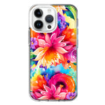 Apple iPhone 15 Pro Max Watercolor Paint Summer Rainbow Flowers Bouquet Bloom Floral Hybrid Protective Phone Case Cover