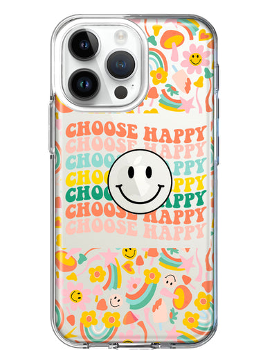 Apple iPhone 15 Pro Choose Happy Smiley Face Retro Vintage Groovy 70s Style Hybrid Protective Phone Case Cover