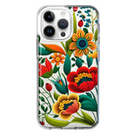 Apple iPhone 15 Pro Colorful Red Orange Folk Style Floral Vibrant Spring Flowers Hybrid Protective Phone Case Cover