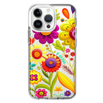 Apple iPhone 15 Pro Max Colorful Yellow Pink Folk Style Floral Vibrant Spring Flowers Hybrid Protective Phone Case Cover