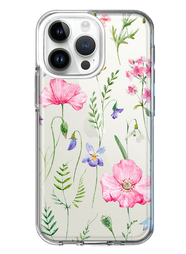 Apple iPhone 15 Pro Spring Pastel Wild Flowers Summer Classy Elegant Beautiful Hybrid Protective Phone Case Cover