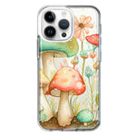 Apple iPhone 15 Pro Fairytale Watercolor Mushrooms Pastel Spring Flowers Floral Hybrid Protective Phone Case Cover